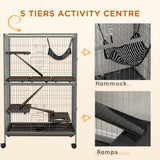 PawHut 50" 5-Tier Small Animal Cage, Ferret Cage, Large Chinchilla Cage with Hammock Accessory & Heavy-Duty Steel Wire, Small Animal Habitat with 4 Doors, Removable Tray, Gray
