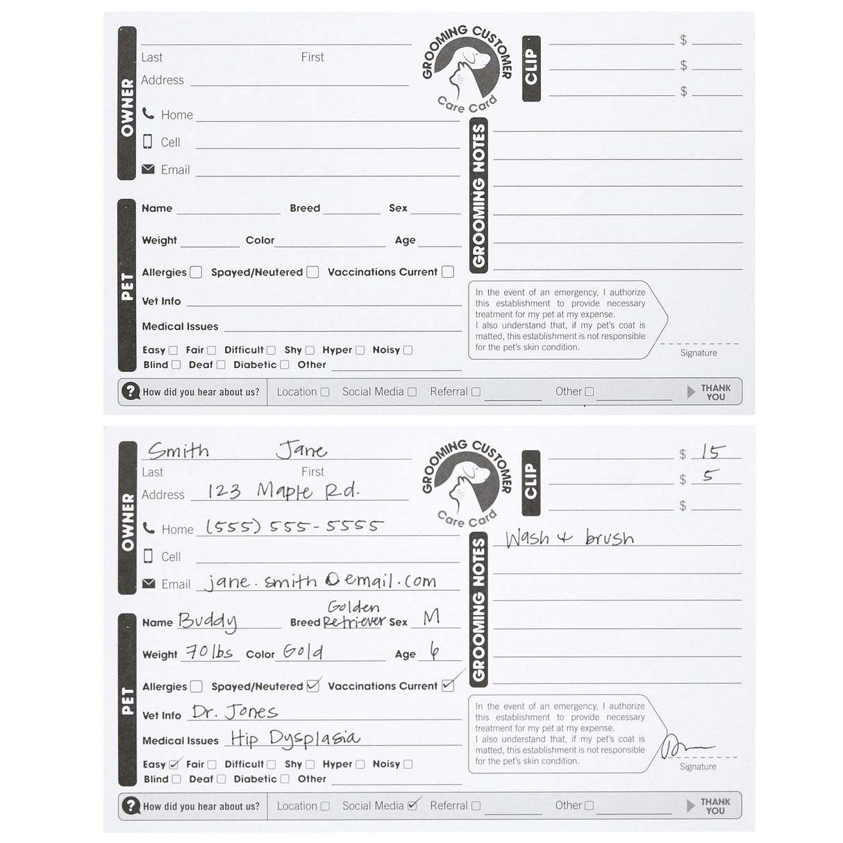 Juvale Pet Grooming Cards - Double-Sided Dog Grooming Client Cards - Pack of 100, 8 x 5 in