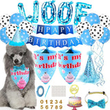 Floofelove 9Pcs Boy Gril Dog Birthday Decorations - Boy Dog Birthday Hat Party Supplies with Birthday for Dogs Hat Bandana Banner & Balloons Bow tie Outfits