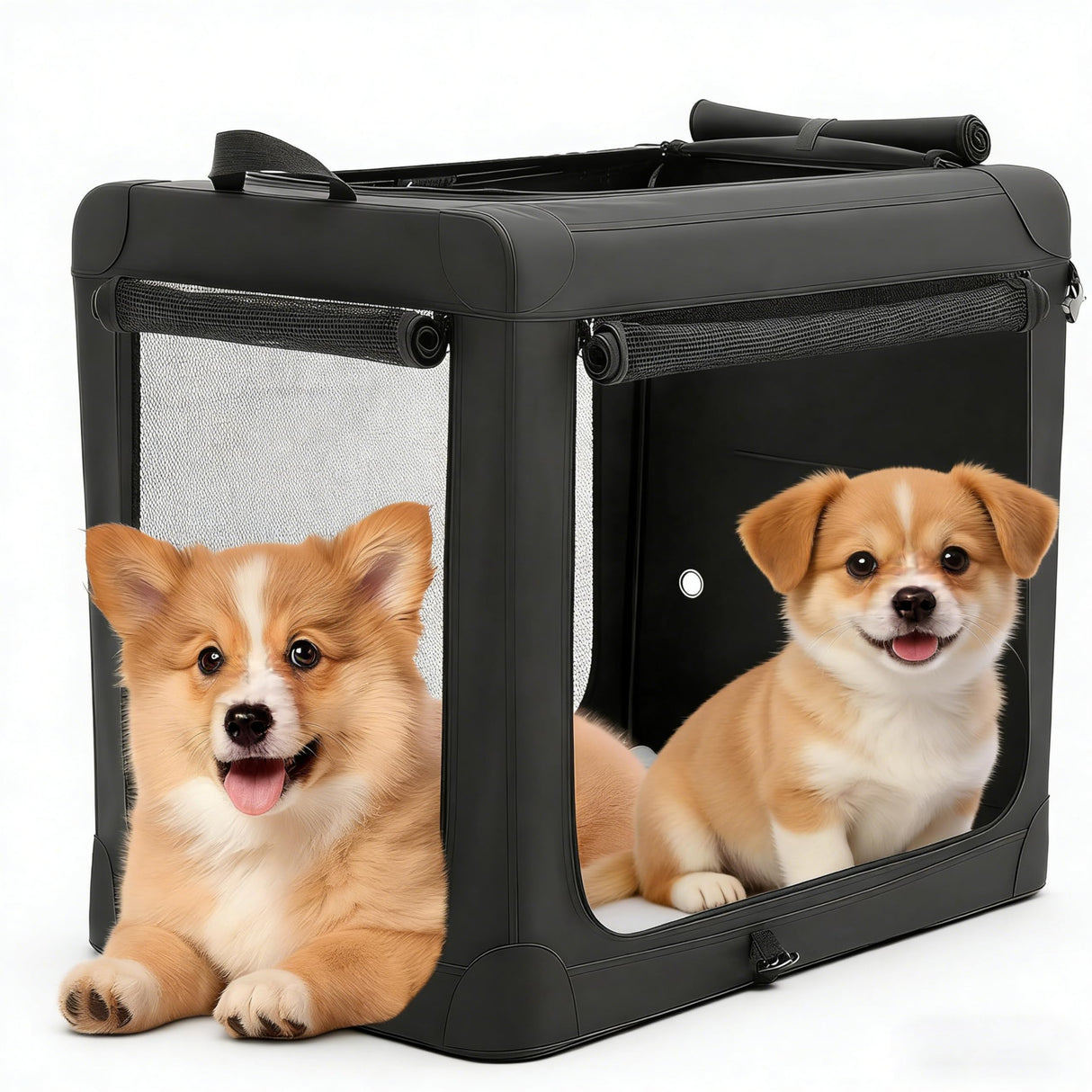 Simple Deluxe Collapsible 24 Inch Dog Crate for Small Dogs, Portable Travel Dog Crate 3-Door Foldable Soft Kennel with Durable Mesh Windows for Indoor & Outdoor, Black