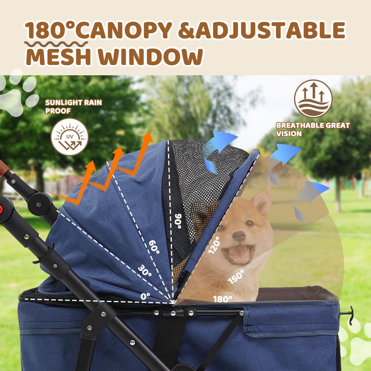 All-Terrain Pet Stroller for 2 Small Dogs/Cats, Heavy Duty 4-Wheel Dog Stroller for Medium Dogs up to 20 lbs, Foldable Pet Pram with Storage Basket, Cup Holder, Adjustable Handle & Weatherproof Cover