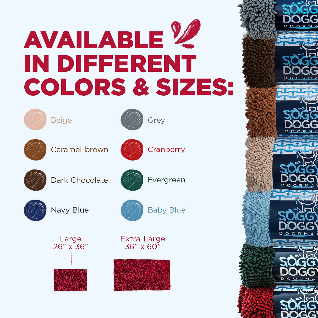 Soggy Doggy Doormat Plain Solid Color Design - Ultra Absorbent Microfiber Chenille Wet Dog Mat for Muddy Paws - Non-Slip and Machine Washable (Cranberry, Large 26” x 36”)