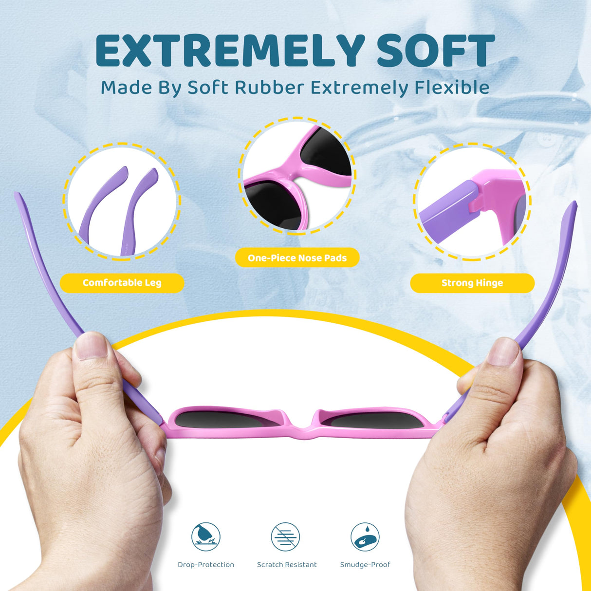 RIVBOS Kids Sunglasses Polarized UV Protection Flexible Rubber Glasses Shades with Strap for Boys Girls Pink