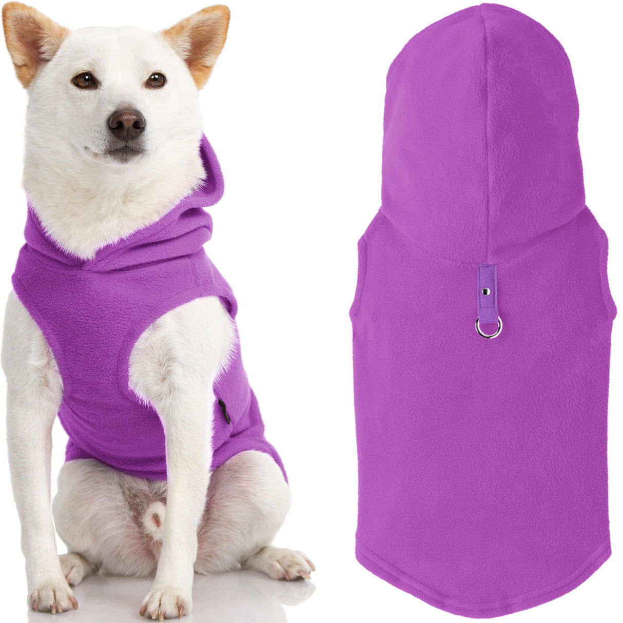 Gooby - Fleece Vest Hoodie, Small Dog Pull Over Hooded Fleece Jacket with Leash Ring, Purple, X-Small