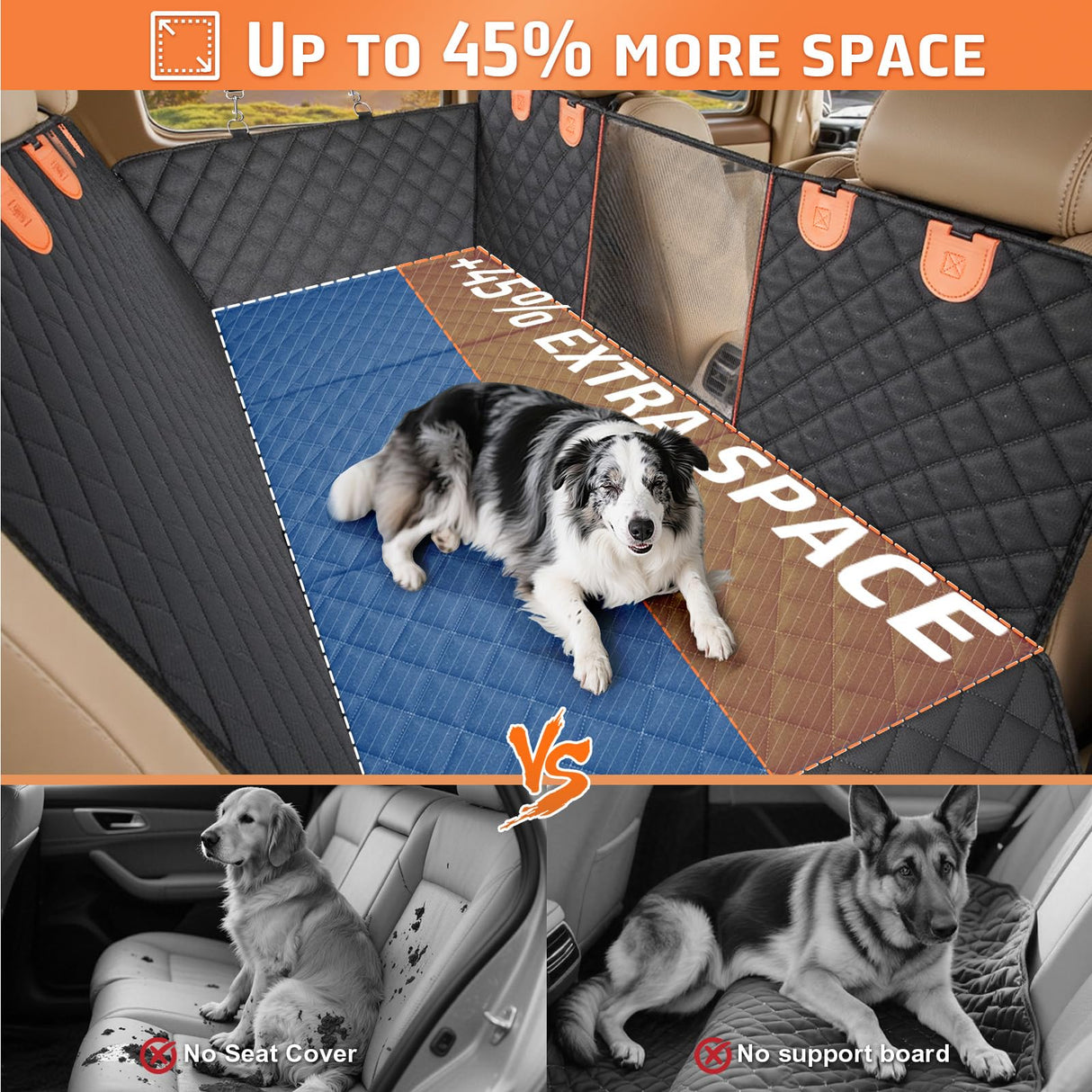 Gimars Holds 400lbs Hard Bottom Back Seat Extender for Dogs, 62x52'' Waterproof Dog Car Seat Cover for Back Seat, Back Seat Pet Cover Dog Hammock for Car SUV Truck with Nonslip Bottom Mesh Window