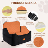 XEEP Dog Car Seat for Medium/Large Dogs Up to 60lbs, Dog Booster Seat with Memory Foam Cushion, Washable Pet Car Seat with Safety Belt & Pee Pad & Blanket, Fits in Back Seat(Black/Brown)