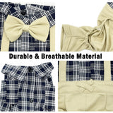 Pet Clothes Dog Shirts Classic Plaid Striped Overall Jumpsuit, Gentle Puppy Wedding Birthday Western Onesies Apparel, Fashion Daily Outfit with Bowtie for Dogs and Cats (X-Small, Khaki)
