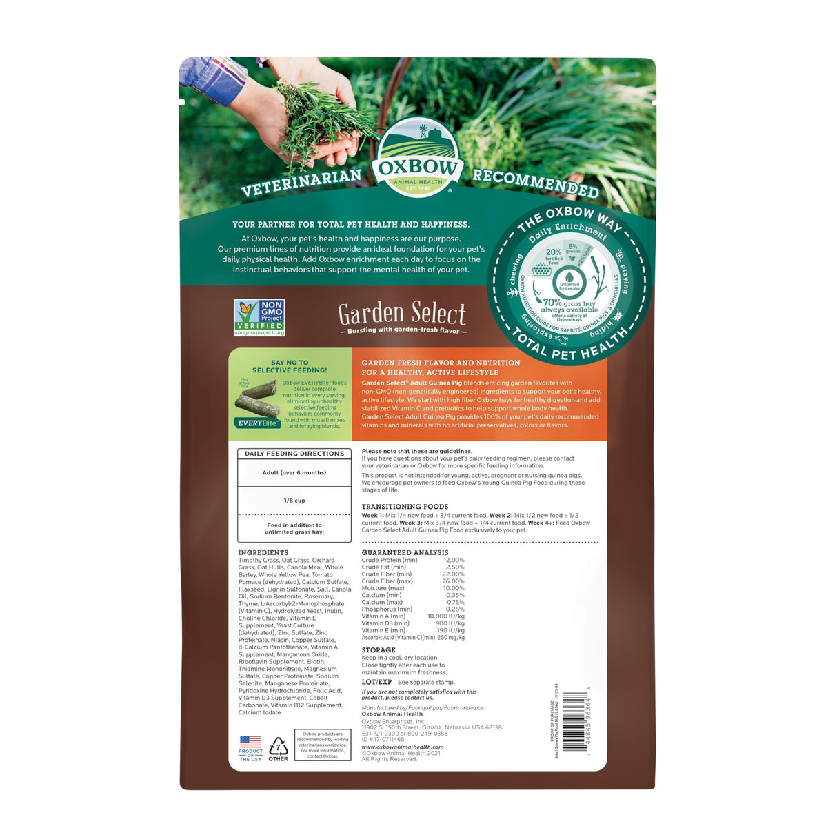 Oxbow Garden Select Guinea Pig Food, Adult, Made with Oxbow Timothy Hay for Guinea Pig, Pet Food Pellets with Vitamin C, Non-GMO, Small Animal Pet Products, Made in USA, High Fiber, 8 lb. Bag