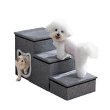 Crispedia Dog Stairs for Small Dogs, 3-Step Non-Slip Pet Stairs for Cats, Small Dog Steps with Storage and Condo, Indoor Cat Steps for Older Cats, Arthritis-Friendly, Grey