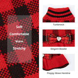 KYEESE Christmas Dog Sweater Dress for Medium Dogs with Leash Hole Classi Checkered Pet Sweaters Dog Christmas Outfit with BowtieTurtleneck Dogs Apparel for Winter, XXXL