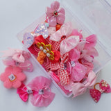 Pet Dog Hair Bows 50pcs - Pink & Red Assorted, Handmade Rubber Band Bows for Small Medium Dogs, Puppy Girl Hair Accessories, Cute Grooming Bows for Yorkies Maltese Chihuahua