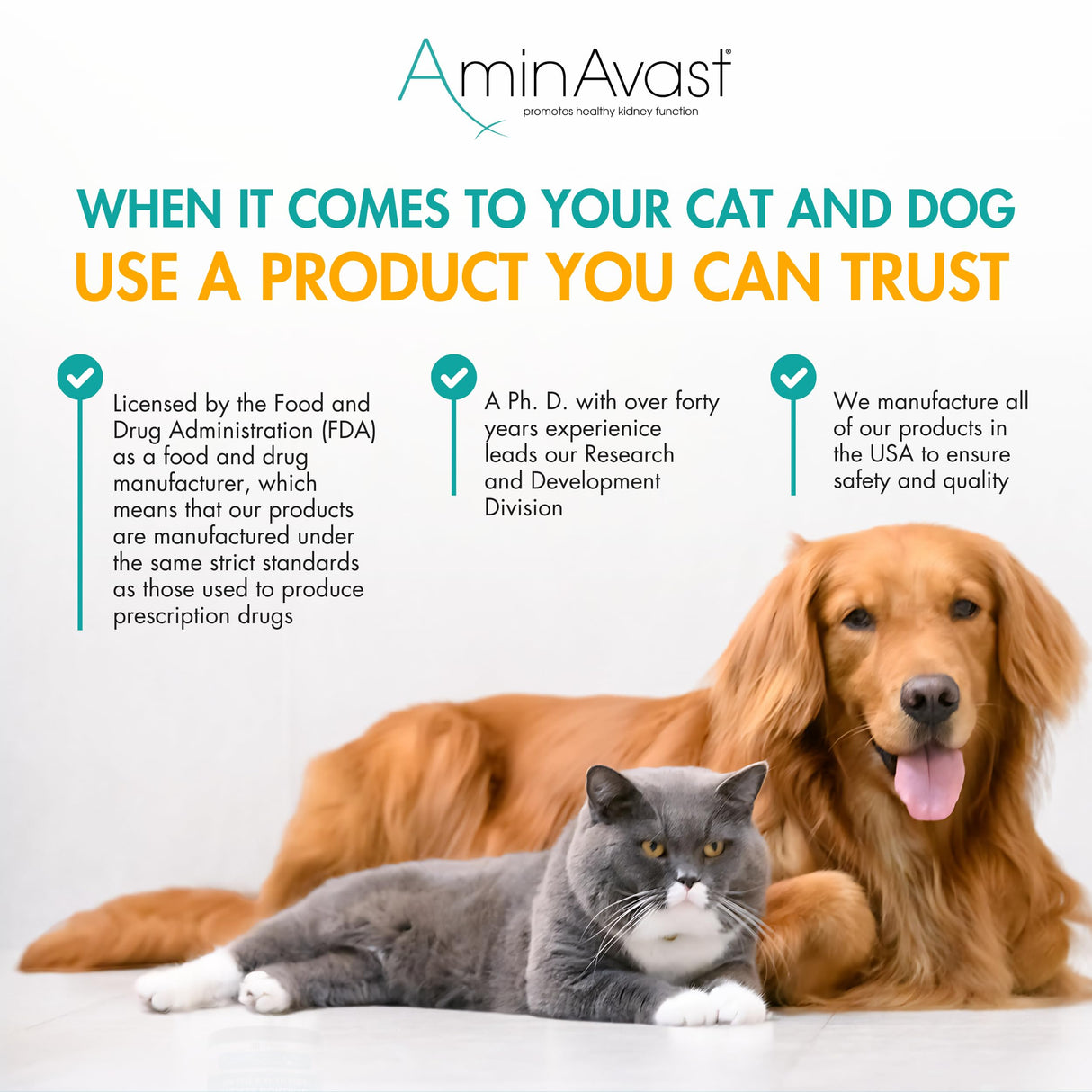AminAvast Kidney Support Supplement for Cats and Small Dogs, 300mg 2-Pack - Promotes Natural Kidney Function - Aids in Health and Vitality of Aging Kidneys - Easily Administered - 60 Sprinkle Capsules