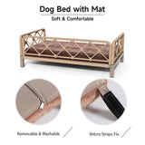 wallowsun Dog Bed with Cushion, Cooling Elevated Raised Beds with Rattan Breathable Mesh and Universal Mat, Indoor & Outdoor Pet Cots for Large Dog, Brown