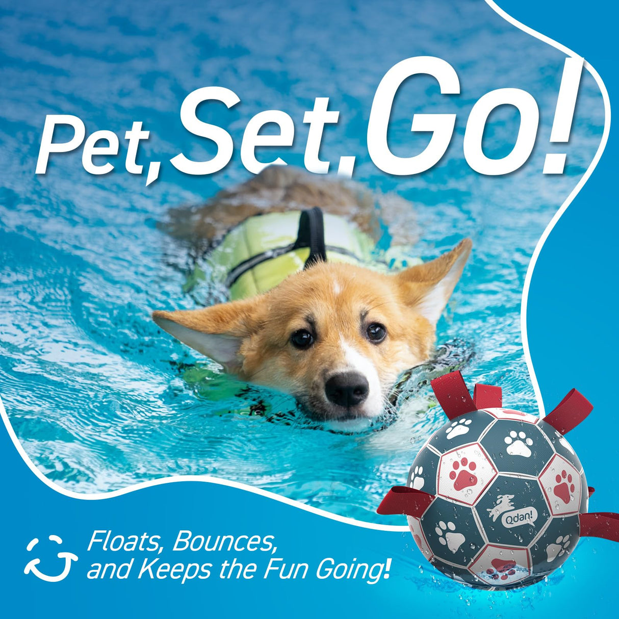 QDAN Dog Balls, World Cup Soccer Ball with Straps, Durable Herding Balls for Small Medium Pet, Puppy Birthday Gifts, Dog Water Toy, Pet Toys Puppy Ball (6 Inch)
