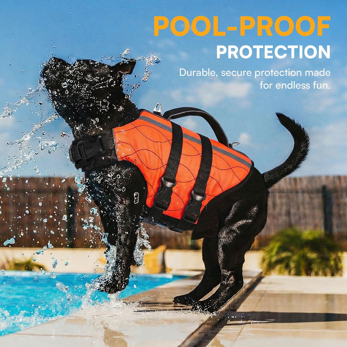 Queenmore Extra Large Dog Life Vest for Swimming Boating,Adjustable Ripstop Dog Life Vest for Large Dogs,Dogs Lifesaver with Rescue Handle, Doggie Swimming Vest for Big Pets,Orange,XL