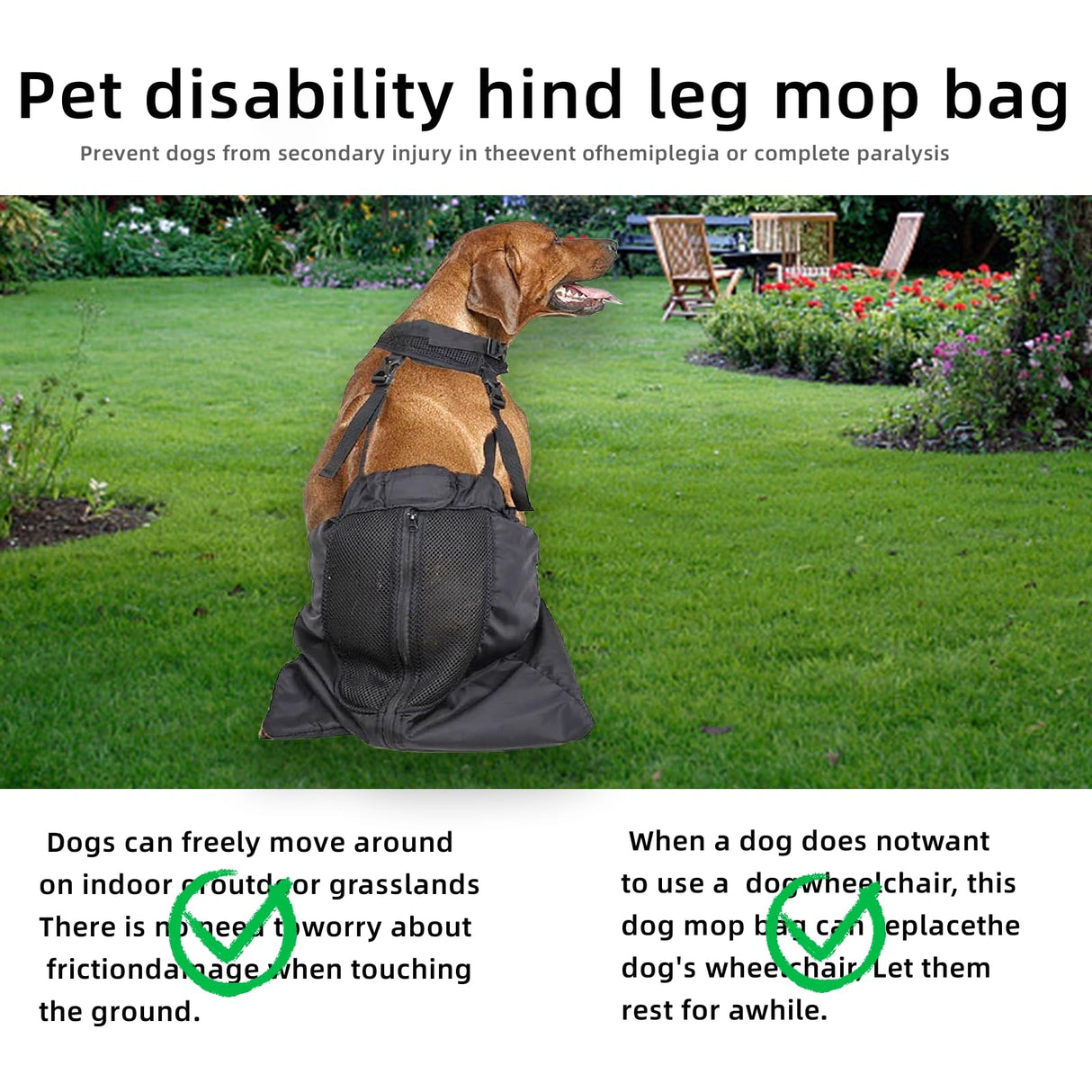 Dog Drag Bag for Paralyzed Rear Legs- Dog Wheelchair Alternative ，Protects Chest and Limbs (Medium)
