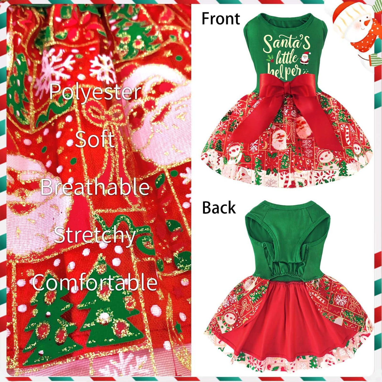 XPUDAC Dog Christmas Dress Outfit Snowman Tulle Dress Holiday Dog Clothes for Small Dogs Girl, Santa Pet Costume Cat Outfits-Large