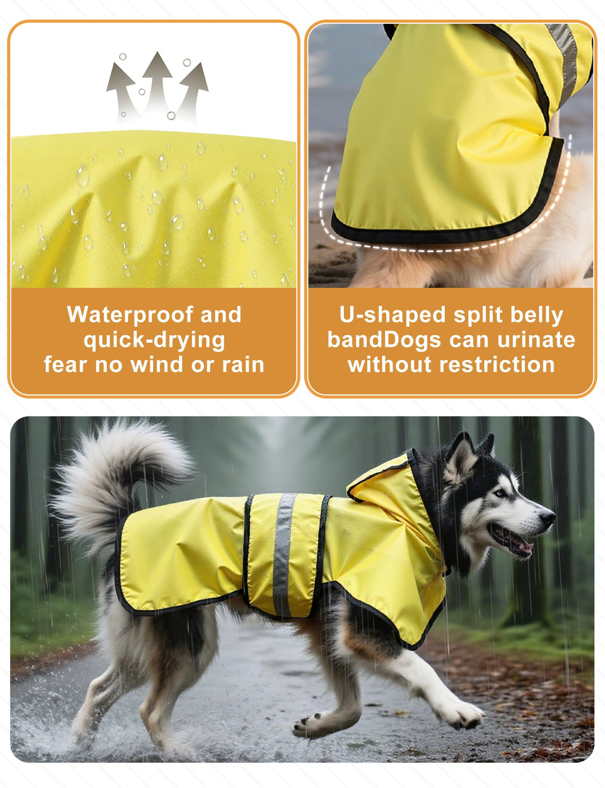 Dog Raincoat Jacket Adjustable Hooded Poncho Lightweight Waterproof Clothes with Strip Reflective Pet Rain Coat for Small to X-Large Dogs