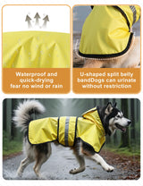 Dog Raincoat Jacket Adjustable Hooded Poncho Lightweight Waterproof Clothes with Strip Reflective Pet Rain Coat for Small to X-Large Dogs