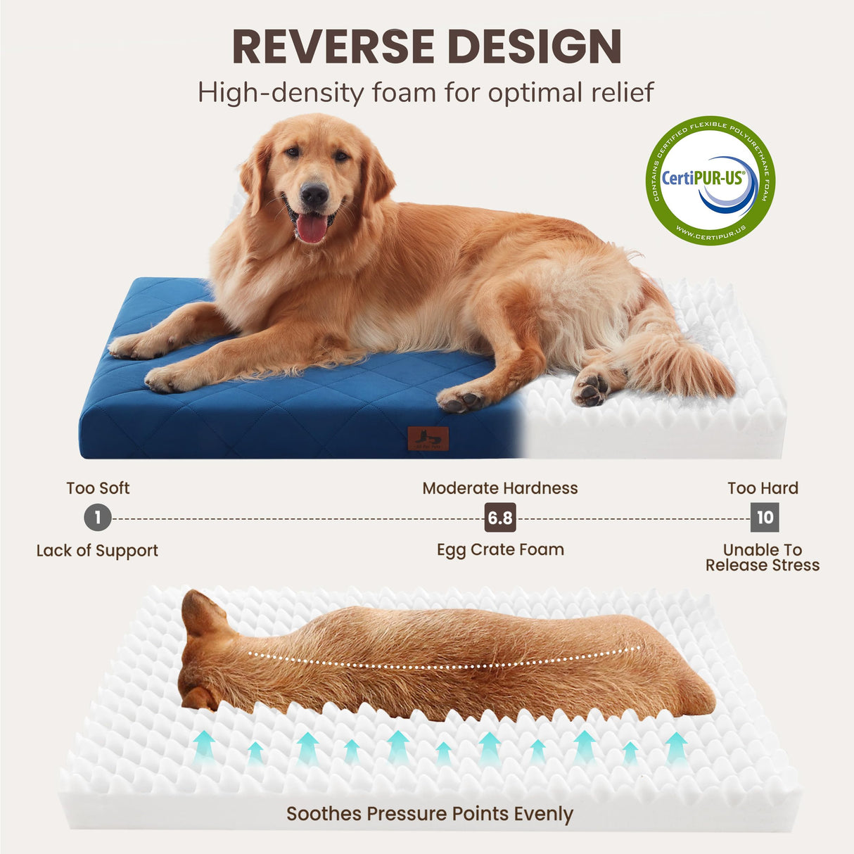 Warmrest Orthopedic Dog Beds for Large Medium Dogs, Washable Pet Bed Mat with Removable Cover, Waterproof Egg Crate Foam Puppy Bed Anti Slip, 36" x 27"