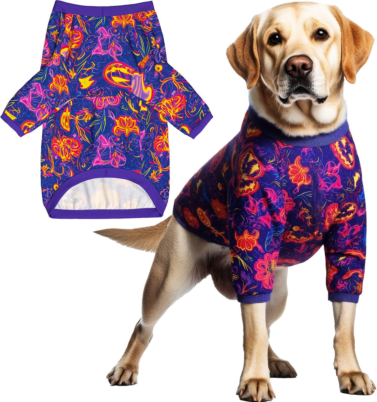 Dog Shirt for Large Dogs Neon Halloween Pumpkin Ghost Pajamas for Medium Large Dogs XL, Halloween
