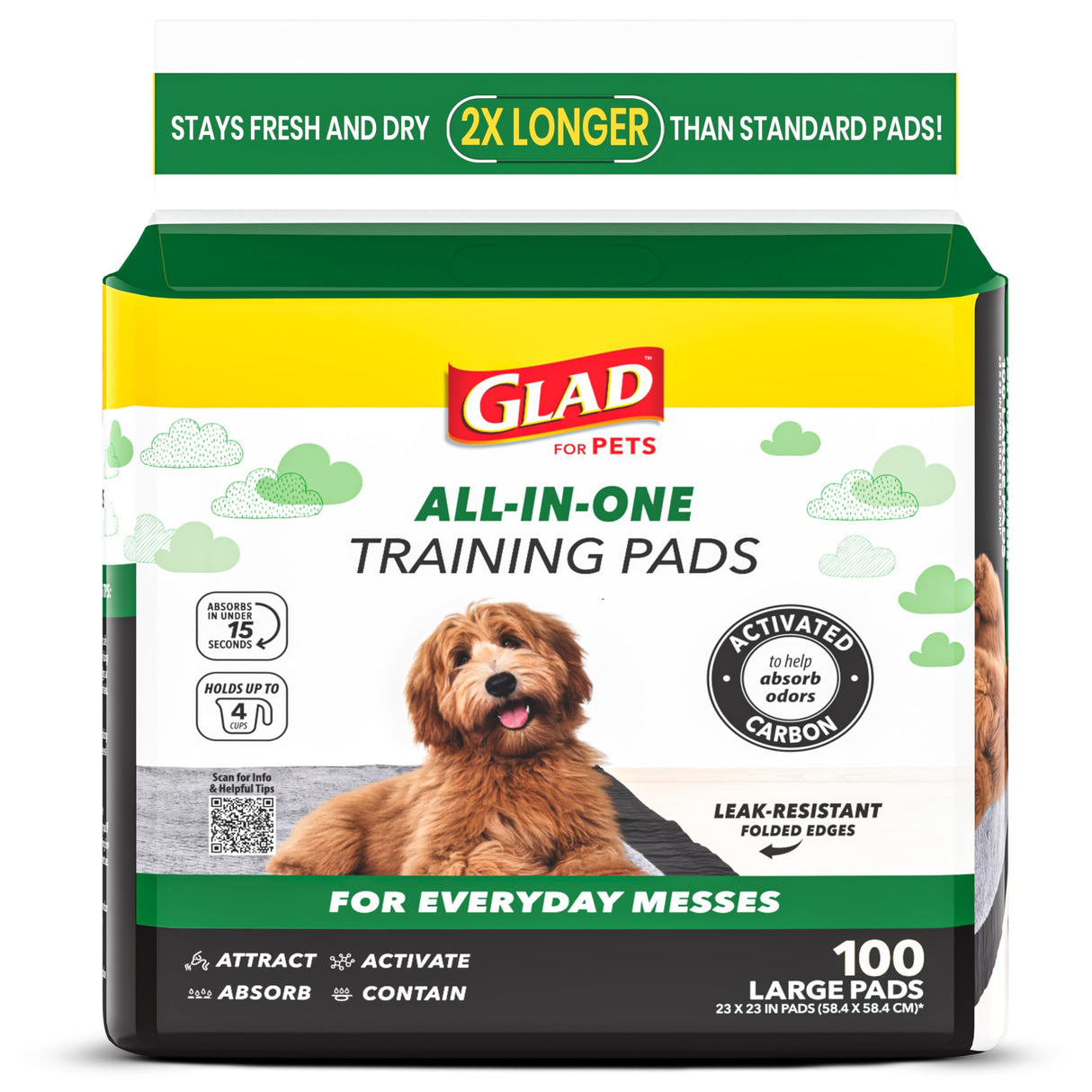 Glad for Pets Black Charcoal Puppy Pads, 23"x23" Disposable Training Pads That Absorb Urine & Neutralize Odor with Activated Carbon - 100 Count
