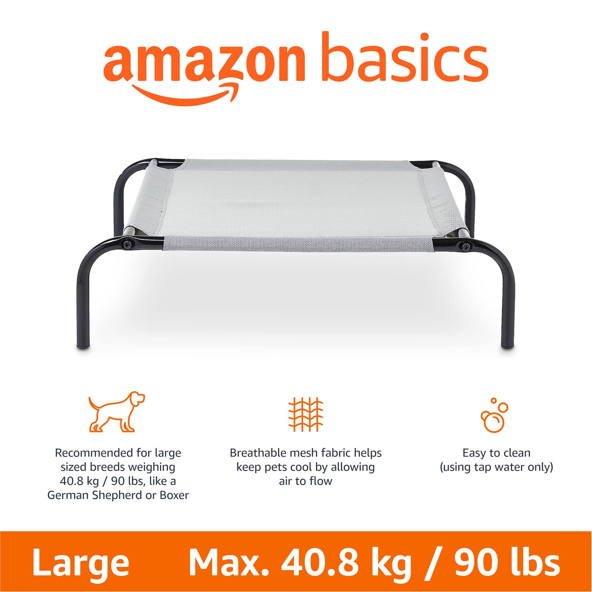 Amazon Basics Cooling Breathable Elevated Dog Bed with Metal Frame for Large Dogs, 51" x 31" x 8", Grey