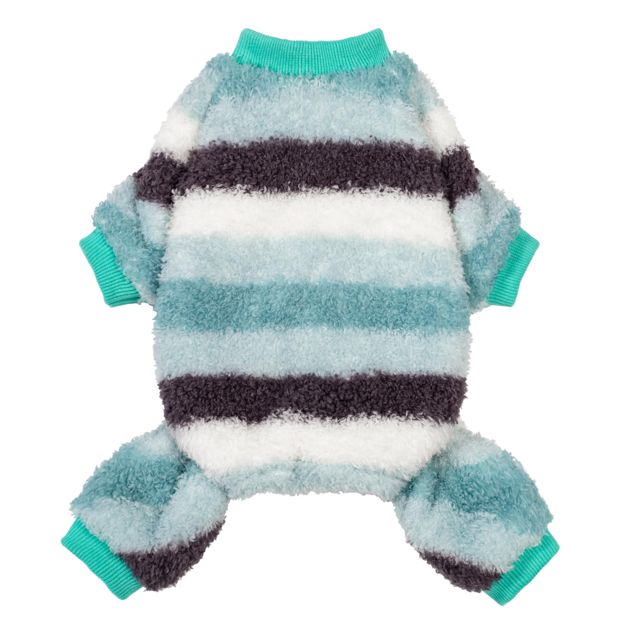 Fitwarm Fuzzy Striped Dog Fleece Pajamas, Warm Winter Clothes for Small Dogs Boy Girl, Cozy Pet Onesie with Feet, Light Sea Green, Black, White, XL