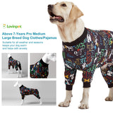 LovinPet Large Dog Pajamas, Wound Care/Post Surgery Shirt, UV Protection, Love My Dog Text on Black Print, UV Protection, Pet Anxiety Relief, Large Dog Onesies, Pet PJ's /3XL
