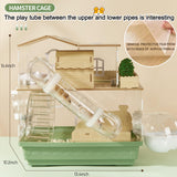 12 in 1 Clear Acrylic Hamster Cage with All Accessories,13.5''L* 10''W* 15''H Dwarf Hamster Cage,Magnetic Connection Small Hamster Enclosure,Garden Style Wooden Mouse Cage for Pet Mice(2-Layer,Green)