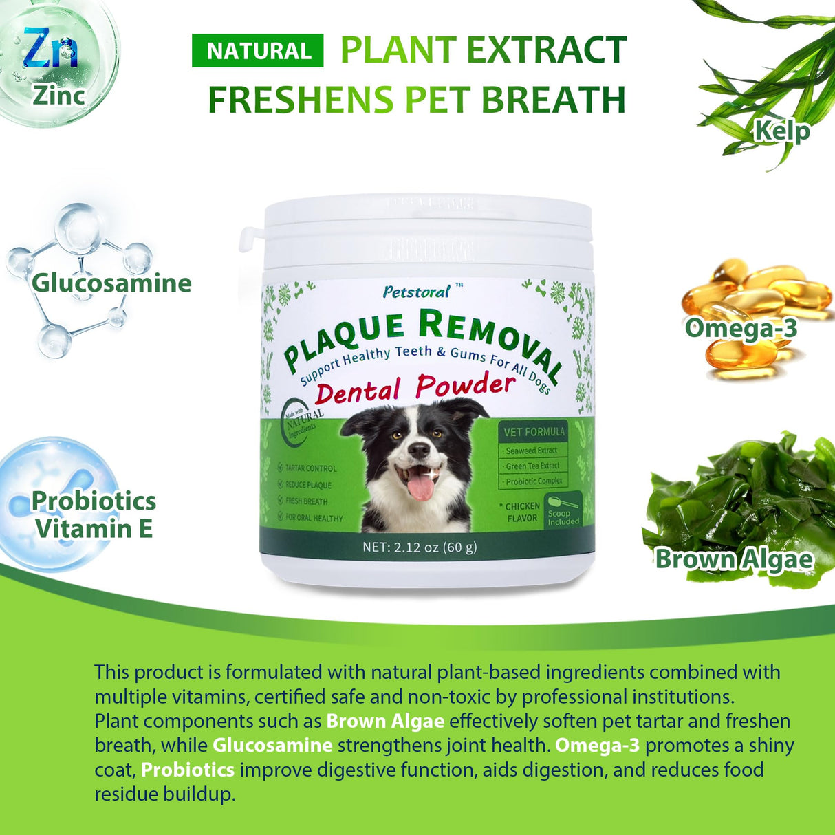 Petstoral Plaque Removal Natural Dental Powder for Cats - Cat Dental Care and Bad Breath Treatment, Chicken Flavour - Cat Teeth Cleaning Powder