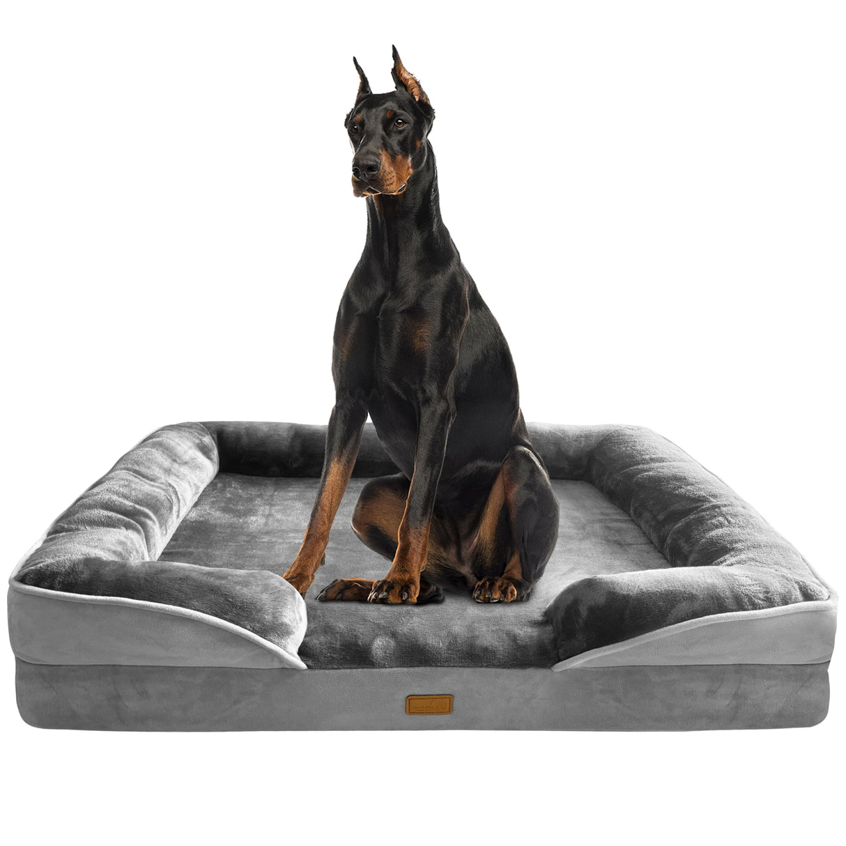 Spotted Play Orthopedic Dog Bed with Sides - Dog Sofa Beds for Extra Large Dogs, Supportive Foam Pet Couch Bed with Washable Removable Cover, Waterproof Lining and Non-Slip Bottom, Grey - XXL