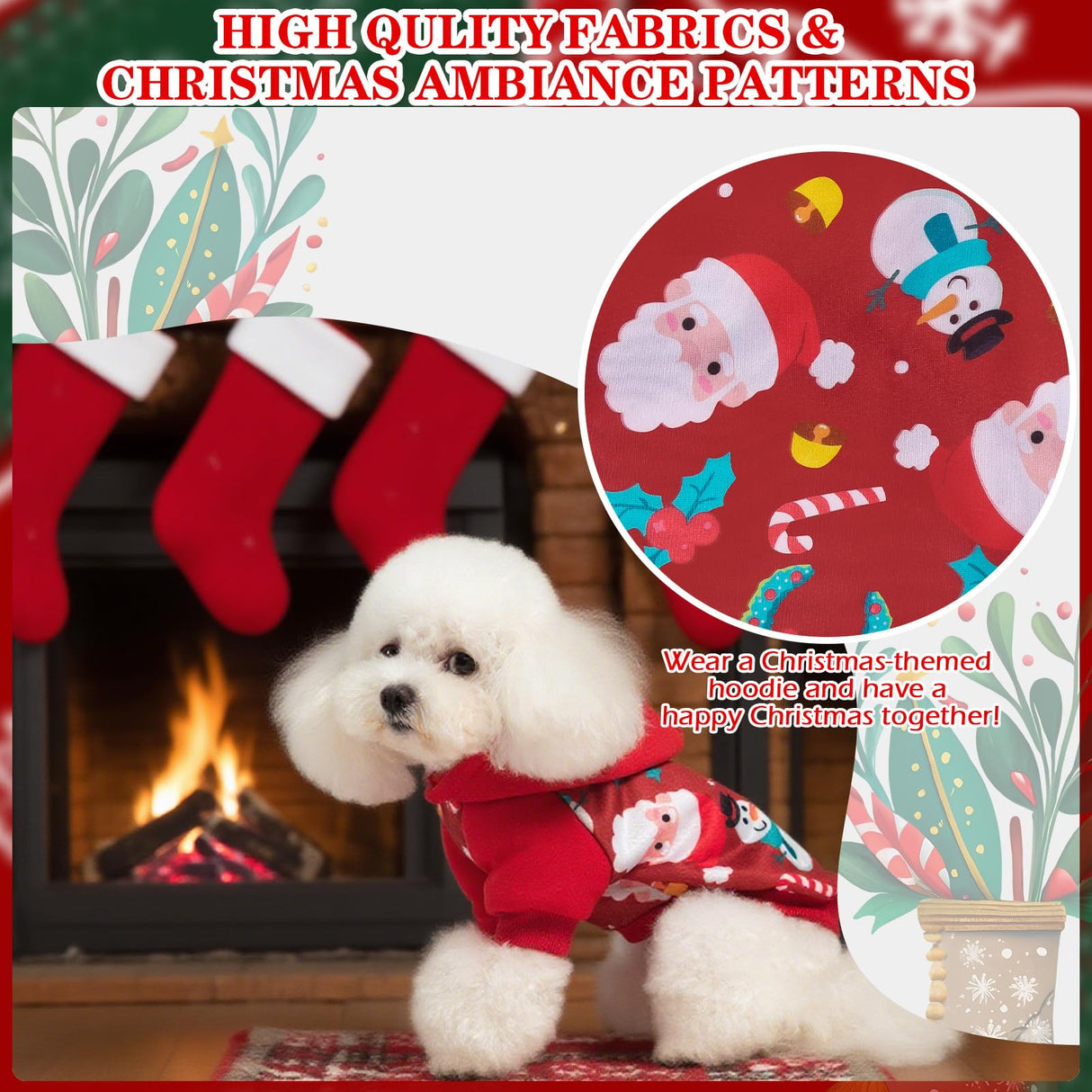 EXPAWLORER Christmas Dog Hoodie,Soft Dog Sweater,Winter Autumn Fleece Sweatshirt with Pattern,Pet Clothes Outfits for Puppy,Cat, Small Medium Large Dogs