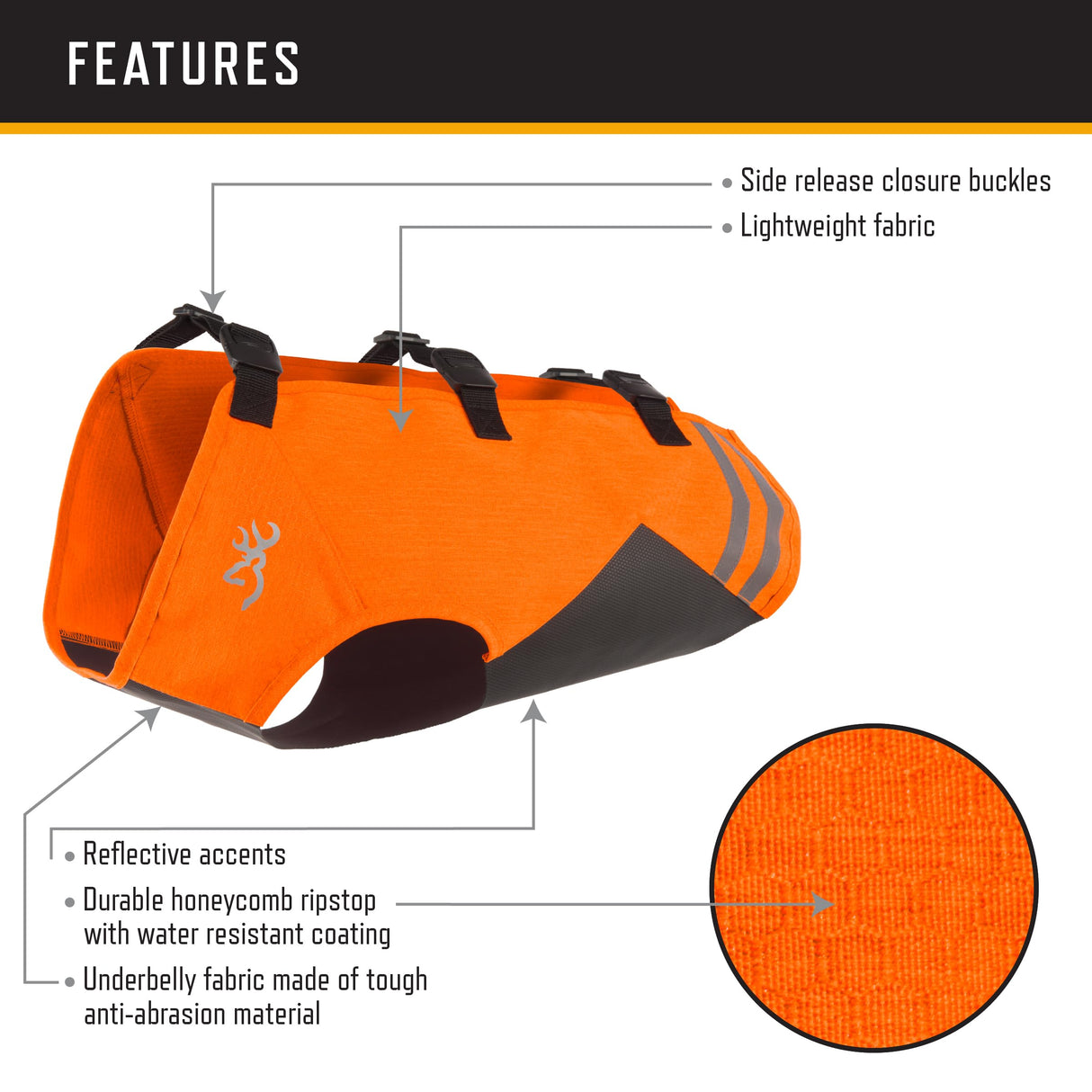 Browning Pet Vests, Hi Vis Safety Vests for Dogs, Saftey Orange, Large, Full Coverage