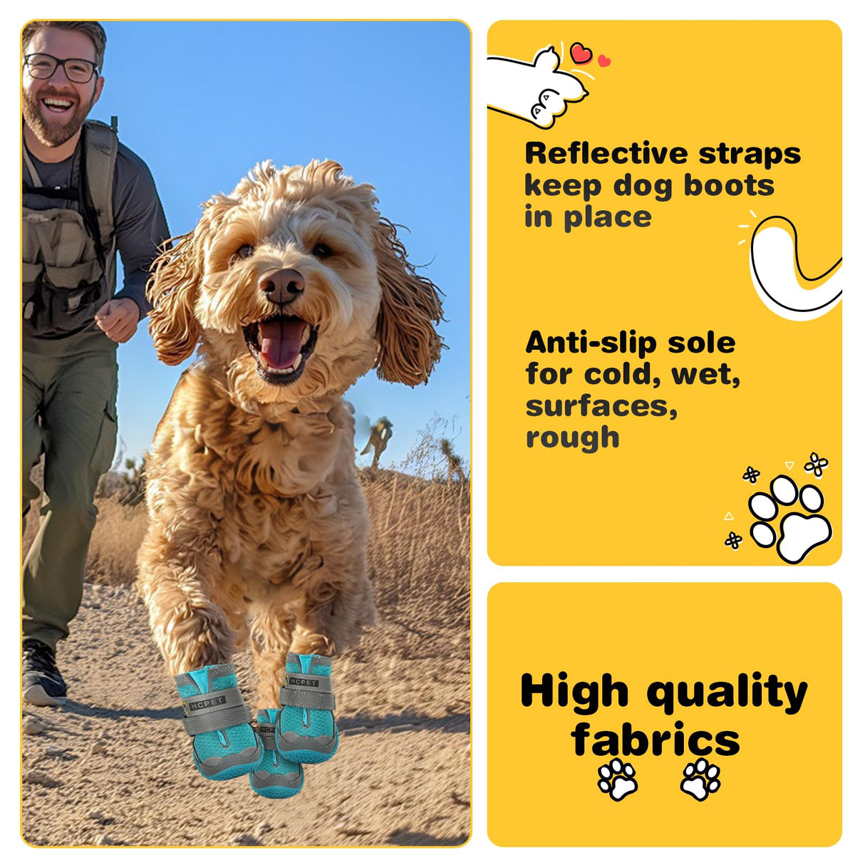 Hcpet Dog Shoes for Large Dogs, Breathable Dog Booties for Small Medium Dogs, Anti-Slip Dog Boots & Paw Protectors for Hot Pavement Winter Snow Hiking with Reflective Straps Blue Size 3
