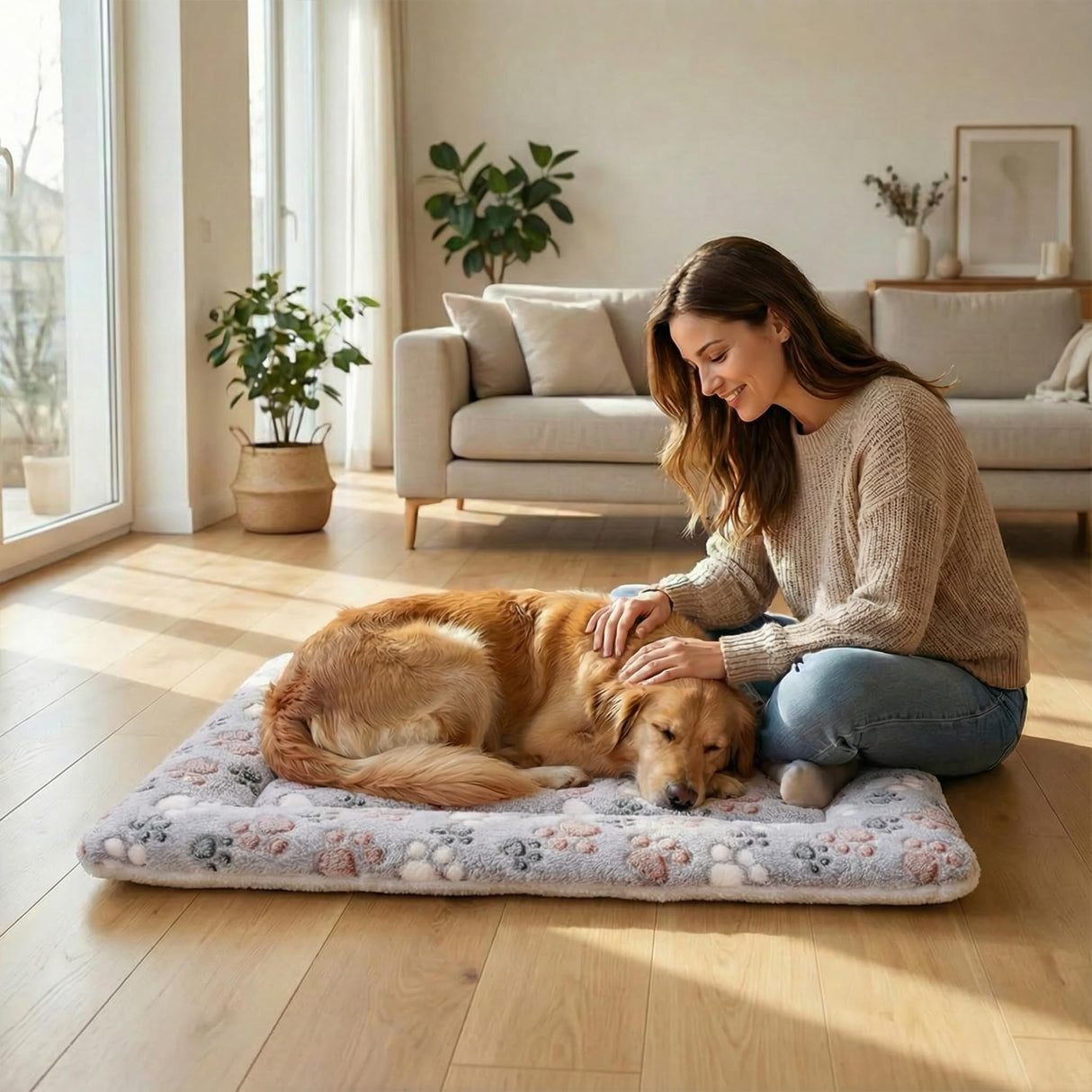 Reversible Dog Bed Mat - 35" x 27"Soft Dual-Sided Plush Pet Pad for Medium Small Dogs and Cat, Fully Washable Fleece Sleeping Mat, Warm Cushion for Crates, Kennels & Floors
