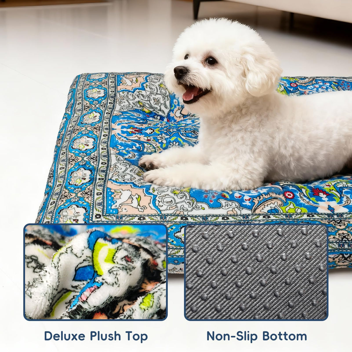 CZOXiViYC Washable Dog Crate Bed, Ultra Soft & Anti-Slip Crate Pad, Cozy Kennel Mat for Large/Medium/Small Dogs, Plush & Bohemian Dog Bed Mat(Blue, 23.0" L x 17.0" W x 2.3" H)
