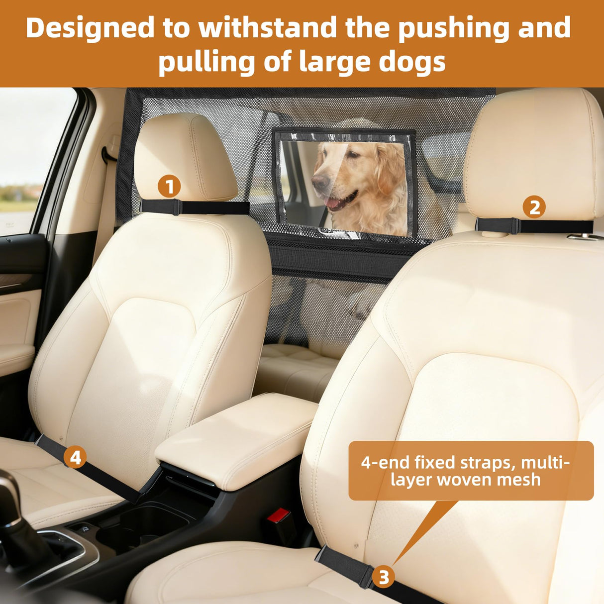 benut 57" Wide Dog Car Barrier with Window & Steel Frame, Universal Fit for Cars, Sedans,SUVs,and Trucks, Car Barrier for Escape-Proof, Vehicle Gate for Dog Travel