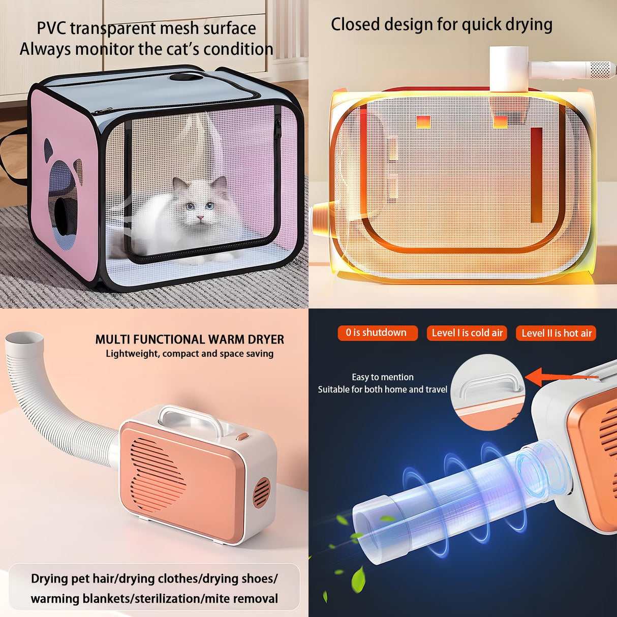 Yehenarn Pet Dryer with Pet Dryer Box 108L and Pad, Hands-Free, Ventilation and Circulation, Anti Hair Flying, Foldable Low Noise ldeal for Drying Cat and Dog Hair