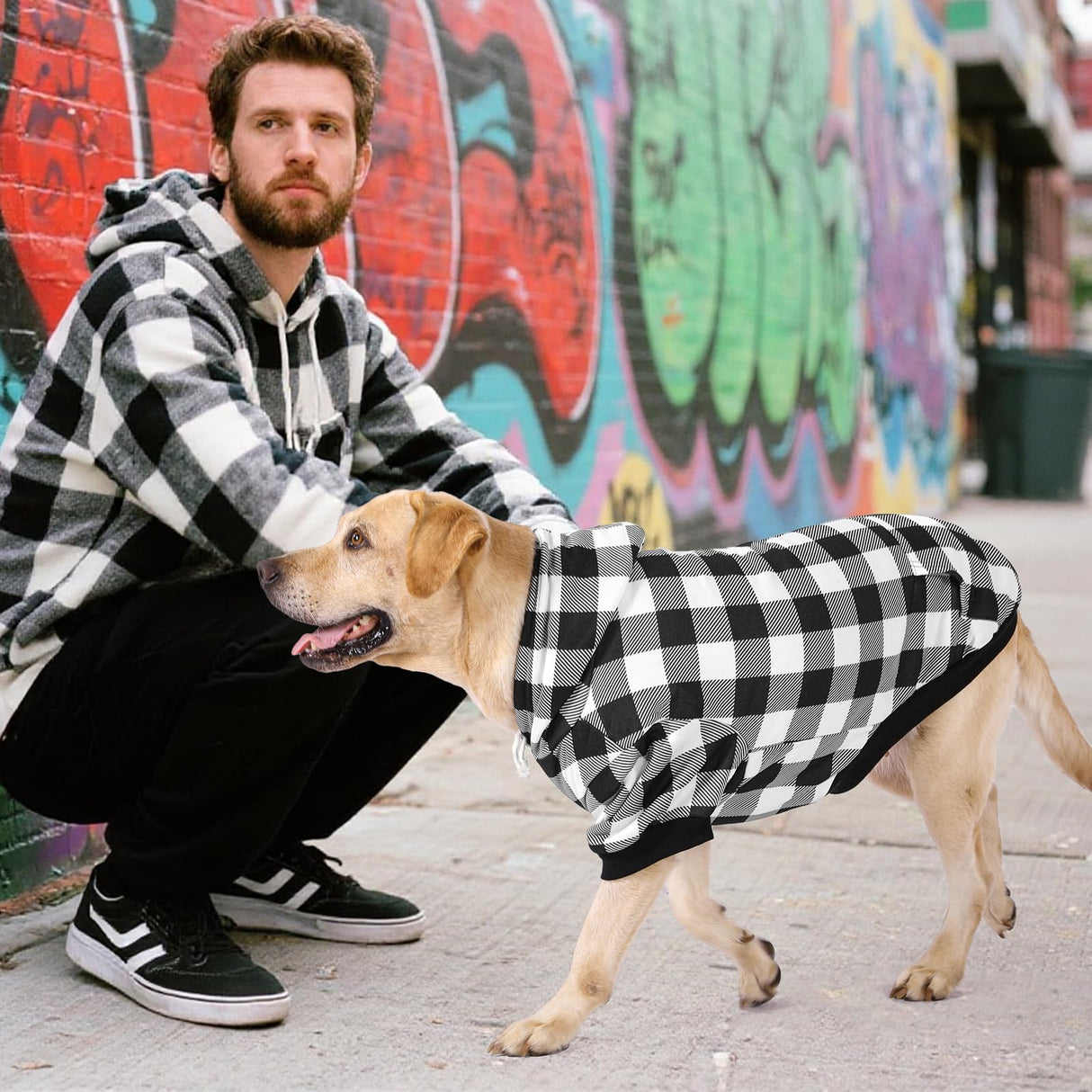 KOOLTAIL Plaid Dog Hoodie Pet Clothes Sweater with Hat and Pocket for Small Medium Large Size Dogs, Soft Winter Warm Dog Cold Weather Coat, Fleece Fall Dog Hooded Sweatshirt for Puppy Cats, XL/XXL