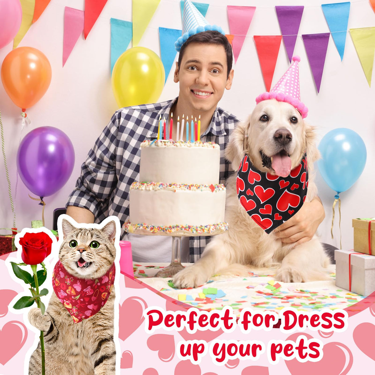 Reginary 72 Packs Valentine's Dog Bandanas Bulk Dog Heart Red Bandanas Valentine Pet Scarf Bibs Triangle Puppy Bibs Adjustable Puppy Scarf for Pet Costume Accessories