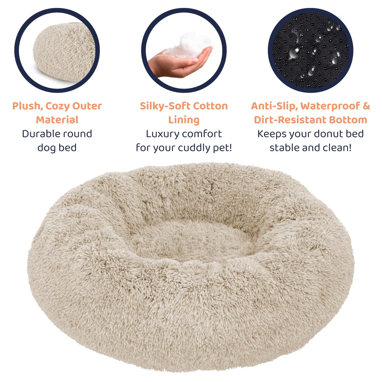 Donut Dog Bed - Premium Comfort for Anxiety Relief - Fluffy & Calming Design with Ultra-Plush Support | Cozy Round Dog Bed with Super Soft Circle Style (Beige, Medium)