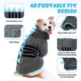 HezzLuv Super Absorbent Dog Bathrobe, Microfiber Bath Robe Towel for Fast Drying, Cozy Fit, Adjustable Belly Strap, Unique Dinosaur Design Dog Drying Coat for Bath, Rainy Walks & Cold Weather