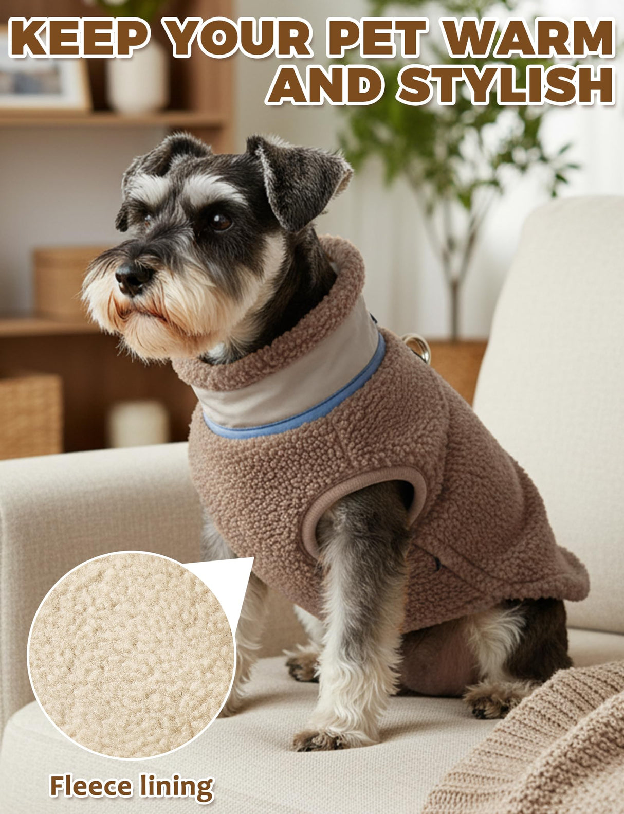 Warm Fleece Dog Jacket,Sweater Vest with Collared and Zipper,Cold Weather Coats for Small Dogs Apparel