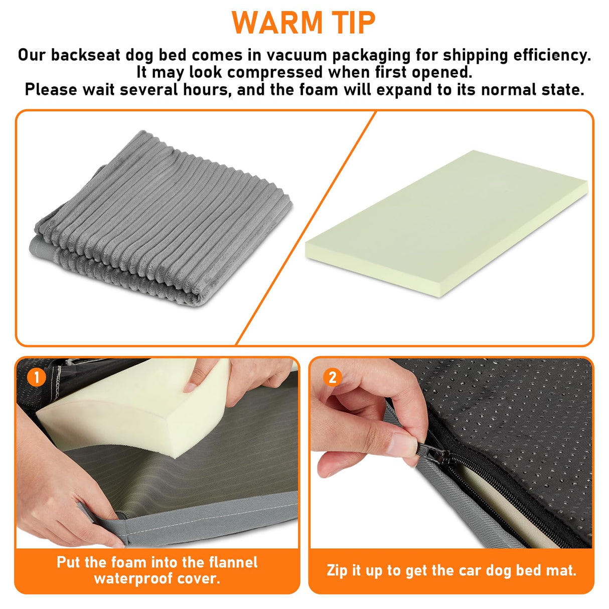 Dog Bed Mat for Car Backseat,Colewin Non-slip Waterproof Car Seat Mat for Dogs&Pets with 2-Inch Thick Foam & Easy Clean Dog Pad Cover Suitable for Travel,Camp,Home,NOT Include Extender(23.5x51in,Grey)