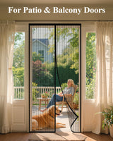 Magnetic Screen Door - 38.0'' x 82.0'' Retractable Screen Door Mesh for Entry Door or Sliding Door, Pet & Kid Friendly, Hands-Free Closure Keeps Bugs Out & Lets Breeze in, Stripe Black