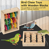 DBNESS 2Pcs Bird Toys, Hanging Parrot Chew Toy, Natural Wooden Chewing Puzzle Training Blocks Intellectual Development for Budgie, Conure, Lovebird, Cockatoo, African Grey, Amazon Parrots, Macaw