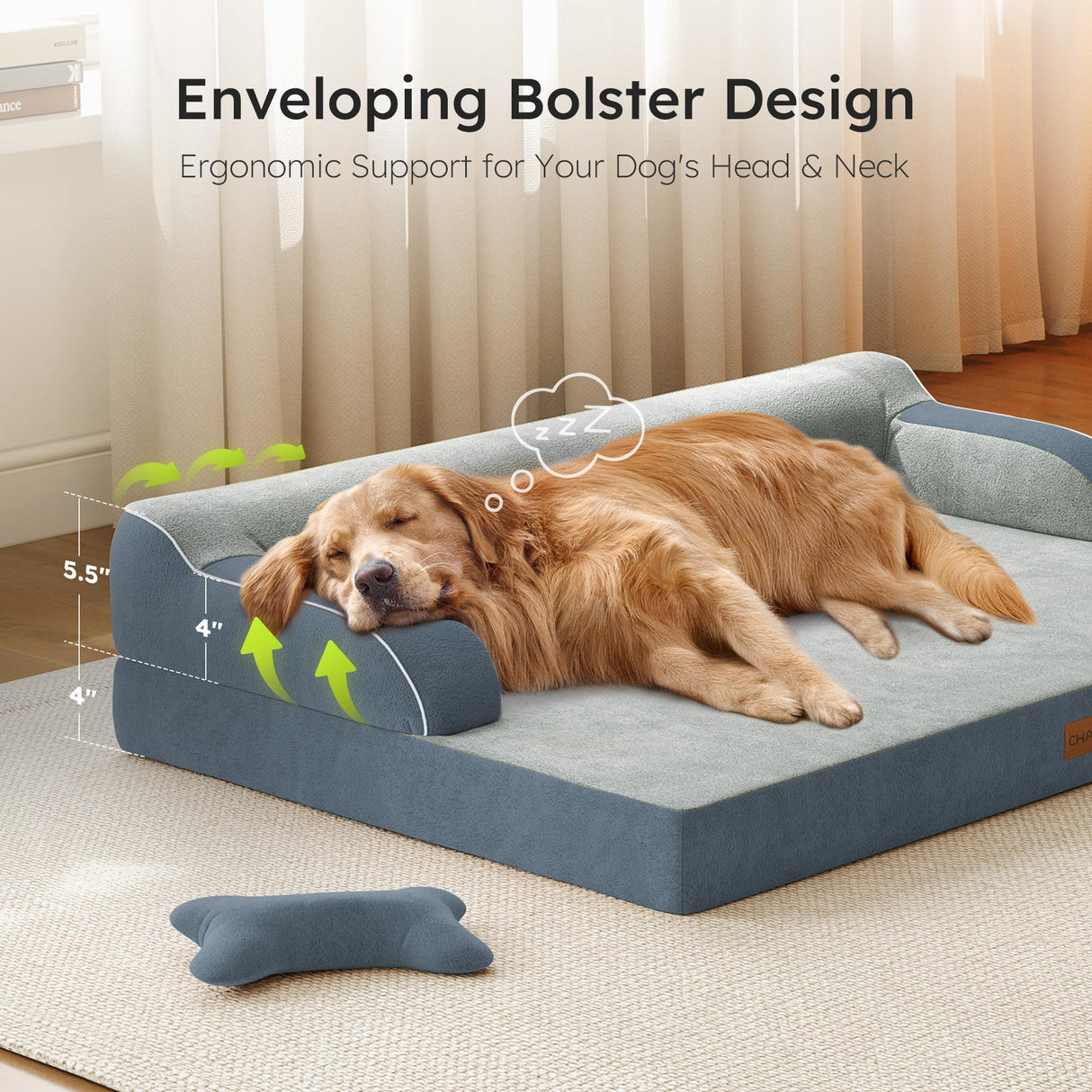 CWAWZ XL Orthopedic Dog Bed, Extra Large Dog Bed, Dual-Sided Pet Cooling Beds with Memory Foam Washable Cover Nonslip Bottom, Waterproof XLarge Pet Couch Beds with Bolsters, Dark Grey