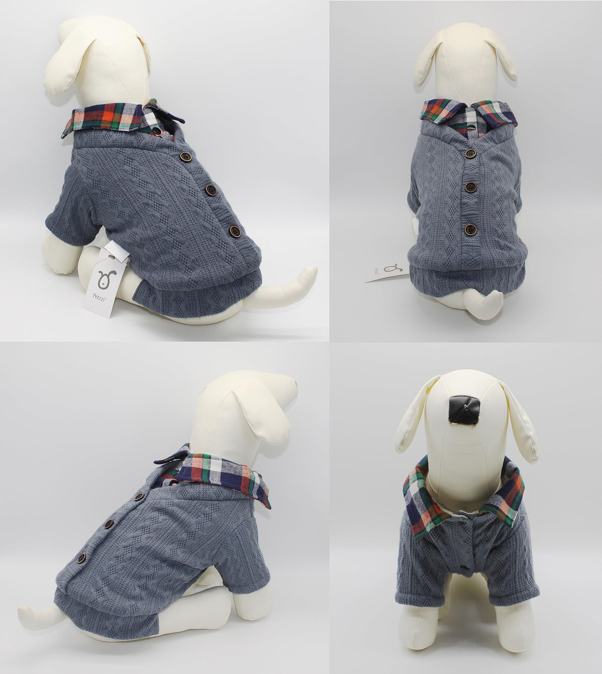 Petzzi Pet Warm Dog Clothes Dog Sweater for Small Puppy Medium Large Dogs Cat Sweaters with Shirt Collar Buttons Pink Blue Cable Sweaters - Noah (X-Small, Blue)
