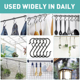 12 Pcs S Hooks for Hanging Heavy Duty, 3.5-inch Heavy Duty Metal S Hook with Safety Buckle, Suitable for 0.5 inch Rods, S Hook for Hanging Plants, Closet, Kitchen Utensil, Pot, Pan, Bags
